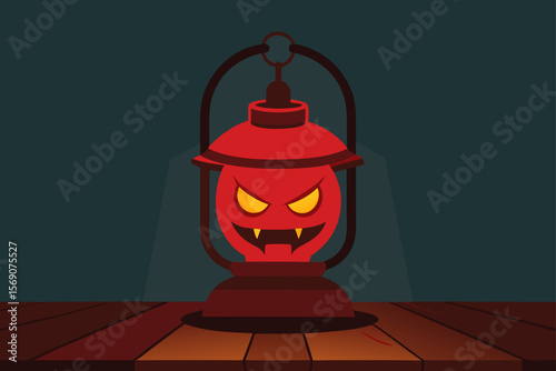 An old clay oil lamp sits on a wooden background next to a traditional ceramic teapot