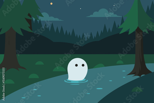 A captivating Halloween night scene with a castle under a moonlit sky, perfect for a whimsical winter holiday illustration