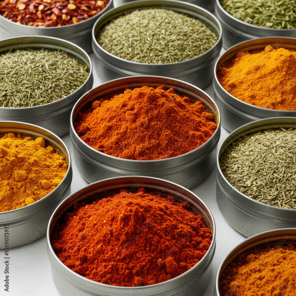 various spices in bowls various spices in bowls