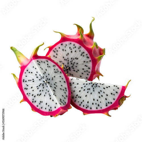 Wallpaper Mural Vivid Pink and White Dragon Fruit Slices  PNG file isolated on transparent background,
 Three sections of fresh dragon fruit showcasing the fruits vibrant pink skin and white flesh speckled with Torontodigital.ca
