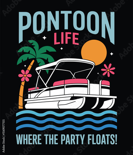 Pontoon vector T-Shirt Design, Pontoon tee isolated on a black background