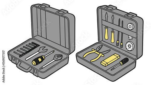 Vector Mockup of Toolset Case Open and Closed on White Background