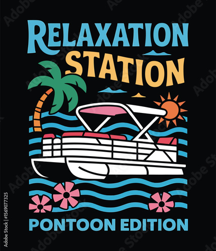 Pontoon vector T-Shirt Design, Pontoon tee isolated on a black background