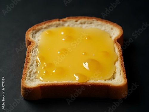A piece of toast with a layer of lard spread on top placed on a black table offering ample space for any additional text to be included