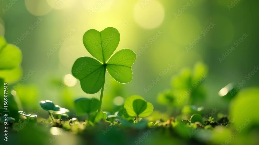 Lucky clover blossoming in meadow, close up of three leaf clover. Greenery background and sunlight, showing a lucky clover with heart shaped leaflets. Lucky clover for St. Patrick's day. Lucky clover blossoming in meadow, close up of three leaf clover. Greenery background and sunlight, showing a lucky clover with heart shaped leaflets. Lucky clover for St. Patrick's day.