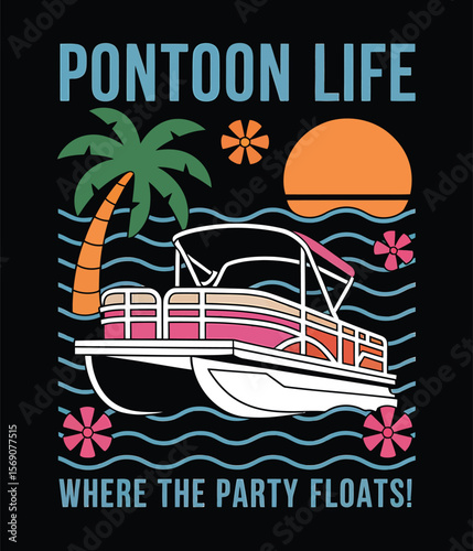 Pontoon vector T-Shirt Design, Pontoon tee isolated on a black background