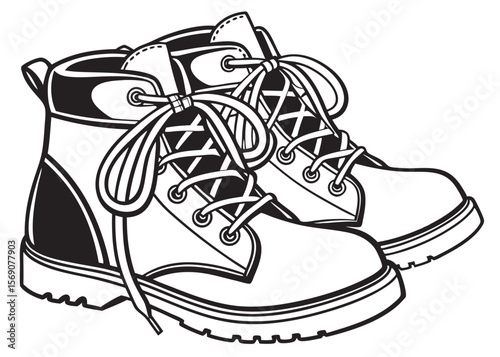Vector silhouette of a pair of boots with laces on white background