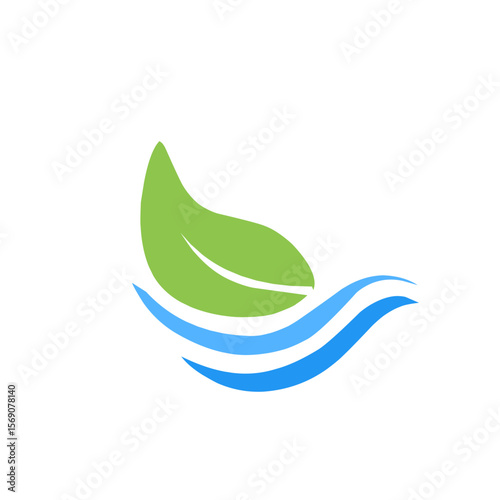 green leaf design icon with water waves