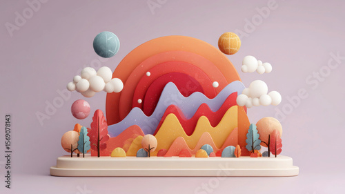 Wallpaper Mural Colorful abstract landscape with mountains and clouds in soft tones Torontodigital.ca