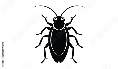 Stylized black silhouette of a cockroach insect on a white background