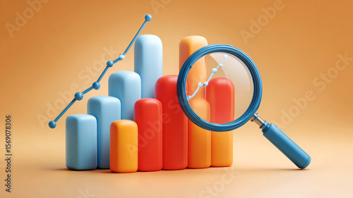 Wallpaper Mural Colorful bar chart with magnifying glass showing growth trend Torontodigital.ca