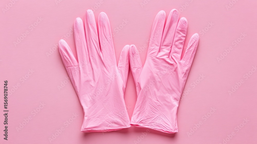 Obraz premium Pink latex-free medical gloves. Healthcare protection