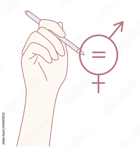 An illustration vividly embodying the concept of gender equality with a hand drawing the iconic gender symbols