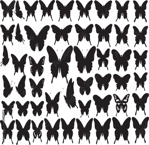 Collection of diverse butterfly silhouettes, perfect for nature-inspired designs, patterns, and creative projects.
