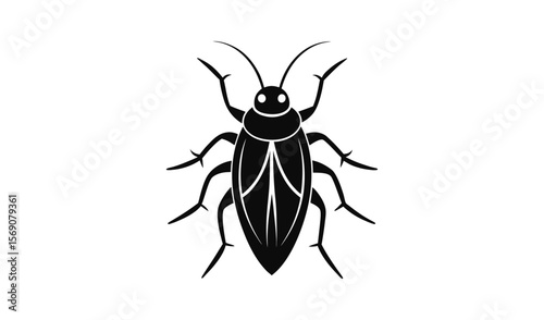Stylized black cockroach illustration with white details on a white background