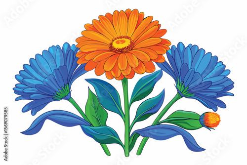 Vibrant Orange and Blue Flower Bouquet A Stunning Floral Arrangement