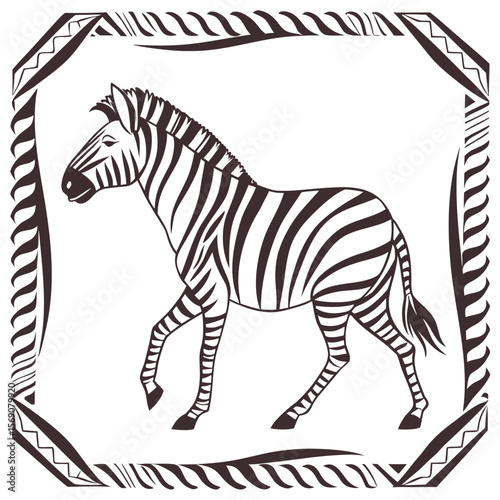 Zebra's Stripes: A sleek zebra gracefully strides across a canvas, its striking stripes a testament to the wonders of the African savanna, all contained within an artistic frame.