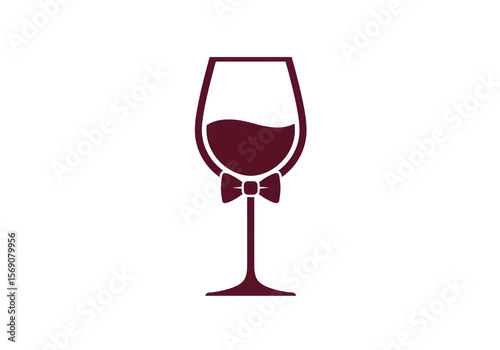 Maroon wine glass with a bow tie on a white background in a simple and elegant vector graphic