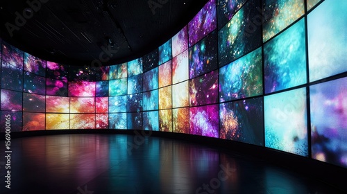 A wall of screens displaying diverse celestial imagery.
