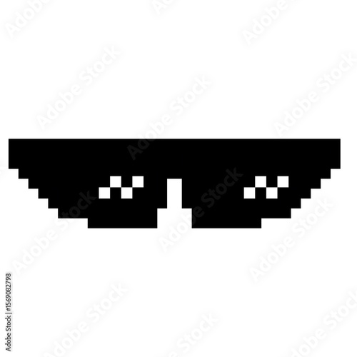 Black pixel sunglasses icon illustration with flat style design. Application, web, social media, sticker, banner, poster, lego.