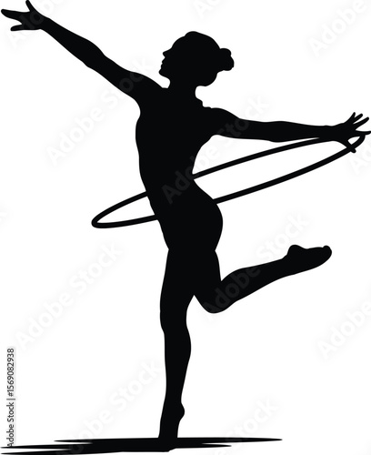 Female Rhythmic Gymnast Dancing with Hoop Silhouette Vector Design, Transparent Background.