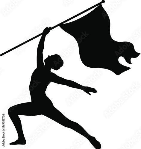 Female Flag Bearer in Motion Silhouette Vector Design, Transparent Background.