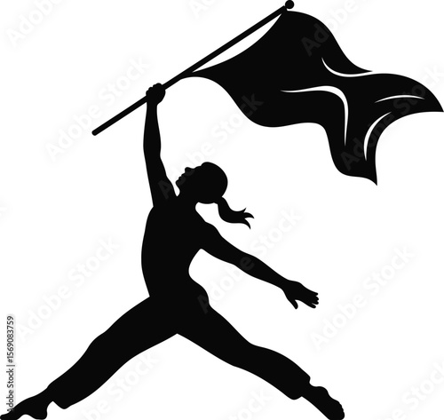 Female Athlete Holding Flag Silhouette Vector Design, Transparent Background.