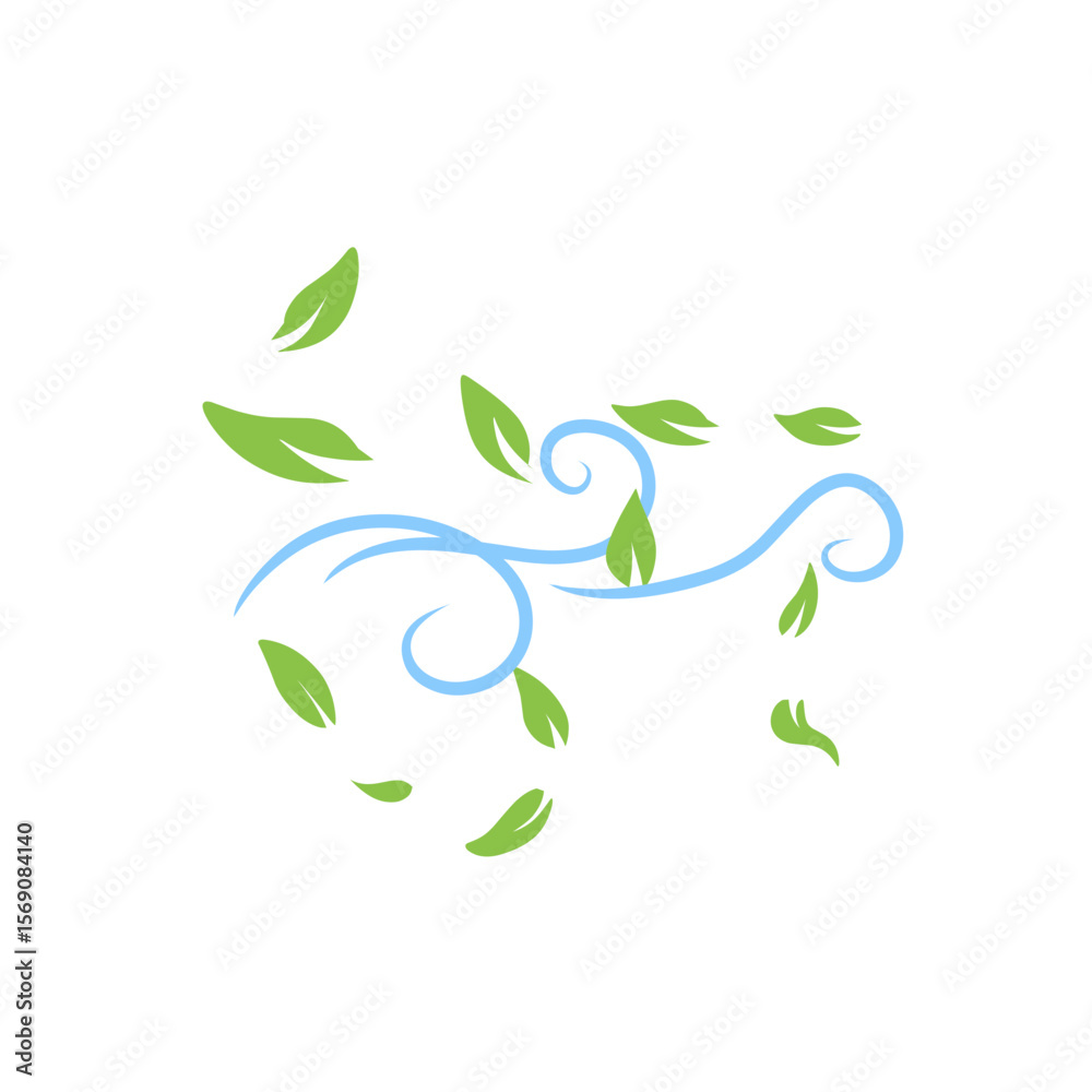 Fototapeta premium Green Leaves with blue wind wave