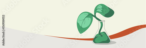 Plant growing from biotech flask in nature-science fusion vector