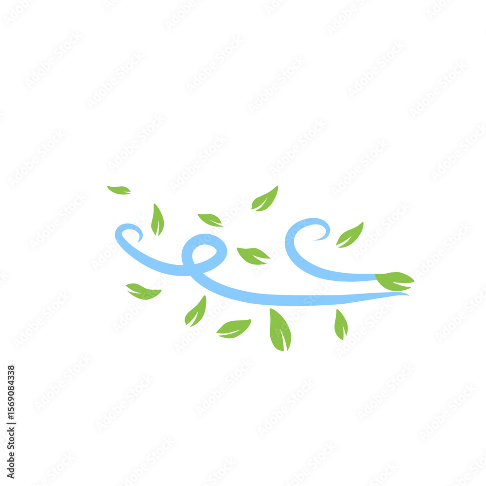 Fototapeta premium Green Leaves with blue wind wave