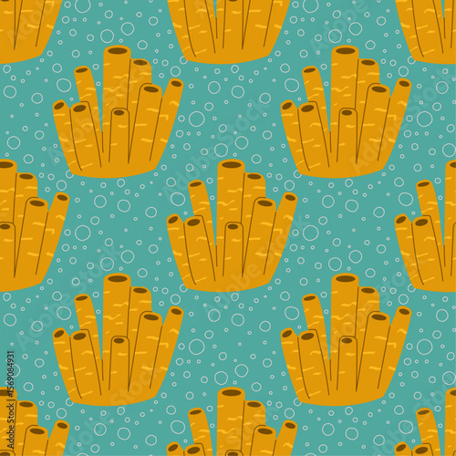 Seamless pattern coral. Hand drawn vector illustration. Marine seamless pattern for fabric, textiles, clothing, wrapping paper, cover, banner, home decor, abstract background.