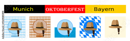 From the "oktoberfest" series, felt hat with a women's braid wig with different variants of bavarian patterns and backgrounds	
