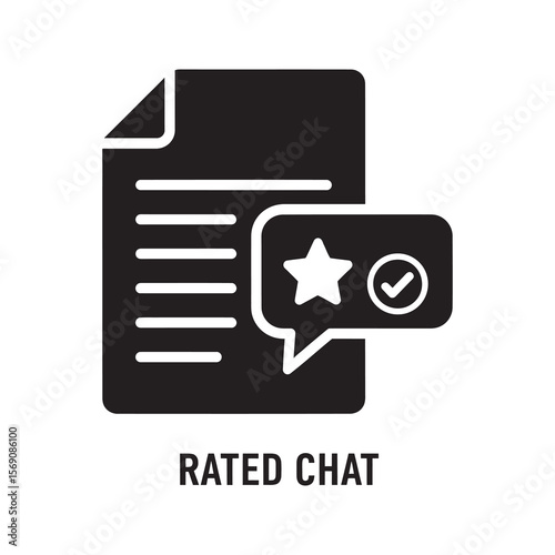 Add to favorites icon showing a star being added to a speech bubble representing bookmarking a message or giving a positive rating vector solid glyph