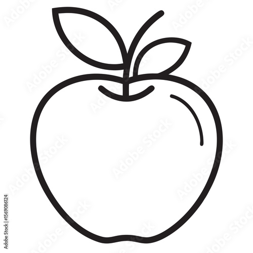 apple with leaf line art icon isolated on white background