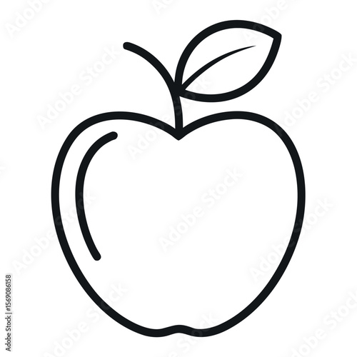 apple with leaf line art icon isolated on white background