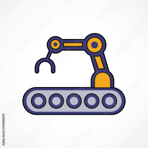 Conveyor Belt with Robotic Arm – AI Industrial Automation System, Vector sign, Symbol, logo illustration. Vector graphics for Presentation and other