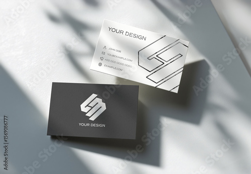 2 Floating Business Cards On White Surface Mockup