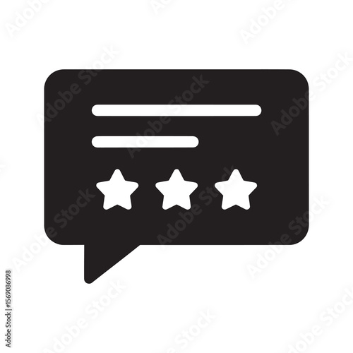 Customer feedback review icon with a speech bubble and three stars representing an average rating or a comment on service or product vector solid glyph
