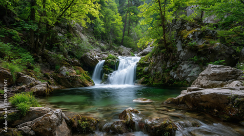 Majestic Waterfall Flowing in Forest 