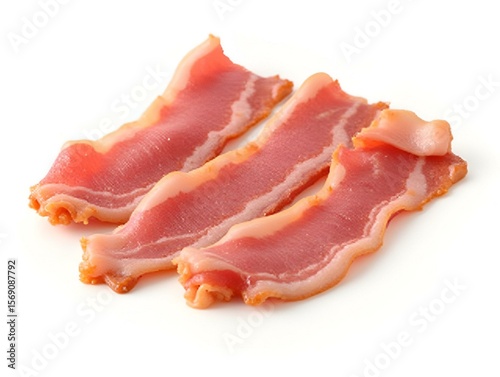 Raw smoked bacon isolated on a white background. Streaky brisket slices.