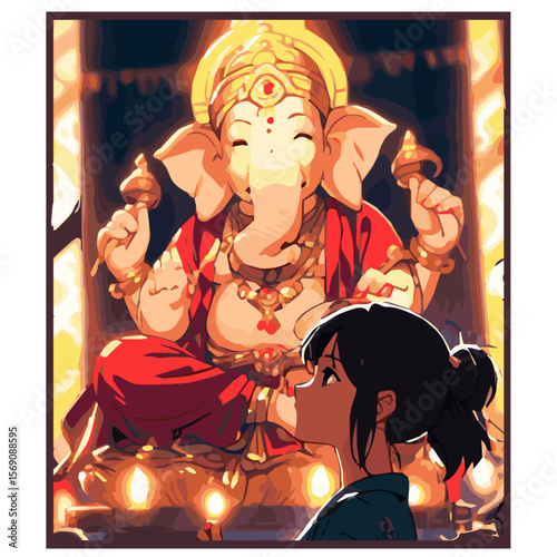 Lord Ganesha with Devotee Girl 