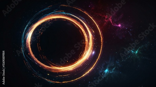 Cosmo Abyss: Fiery Black Hole Surrounded by Vibrant Nebula in Deep Space