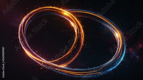 Ethereal Energy Fusion Blue and Orange Particle Loops in Abstract Darkness
