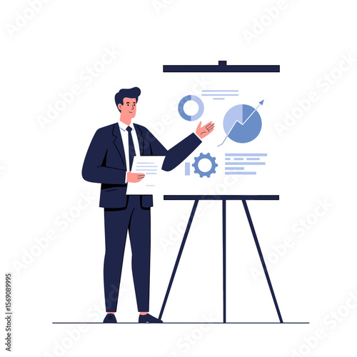 Businessman presenting growth statistics at a flip chart  