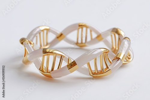 Close-up of a DNA Molecule Structure Bracelet on a White Background Surface