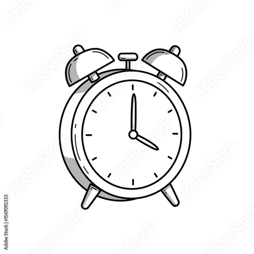 Vintage alarm clock design in black and white style  
