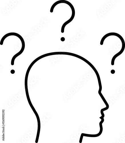 Head with question mark icon in linear style.