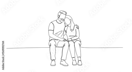 Couple sitting closely while looking at smartphone together  