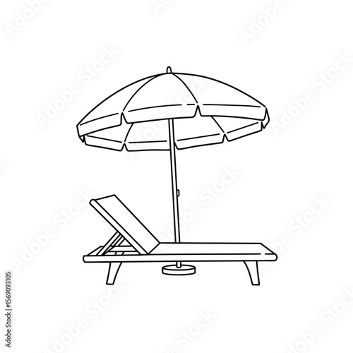 Outdoor sun lounger under a beach umbrella in summer style  
