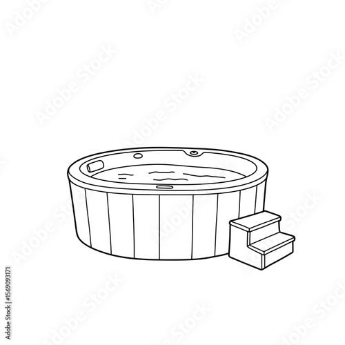 Hot tub with steps for relaxation and leisure on white background  